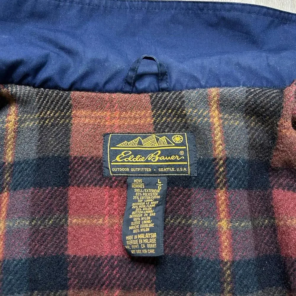 VTG Eddie Bauer Mens Large Wool Blanket Lined Chore Coat Jacket Mountain Parka - Picture 3 of 9